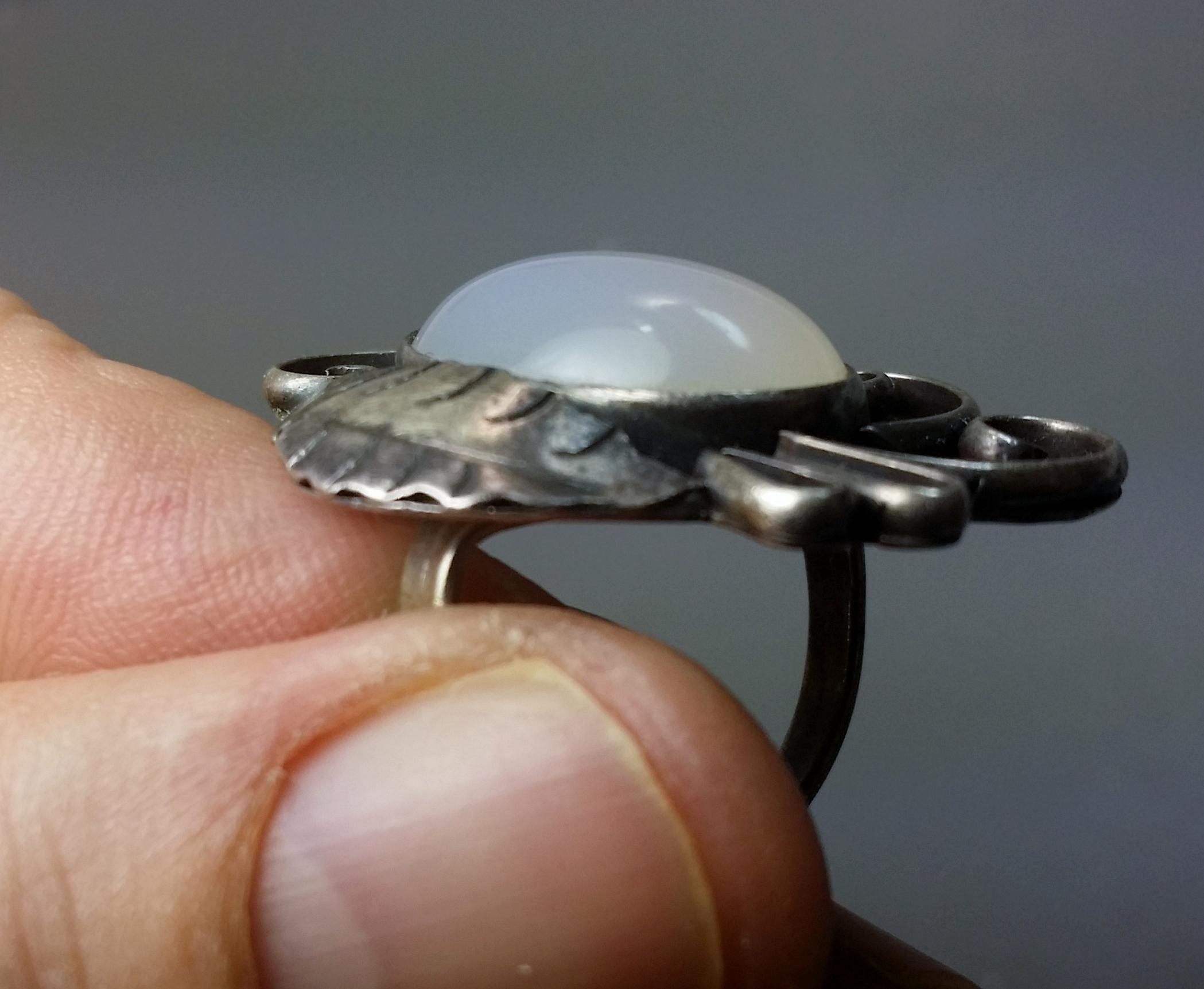 Old Sterling Silver Ring with Massive Opal Cabochon Center Stone