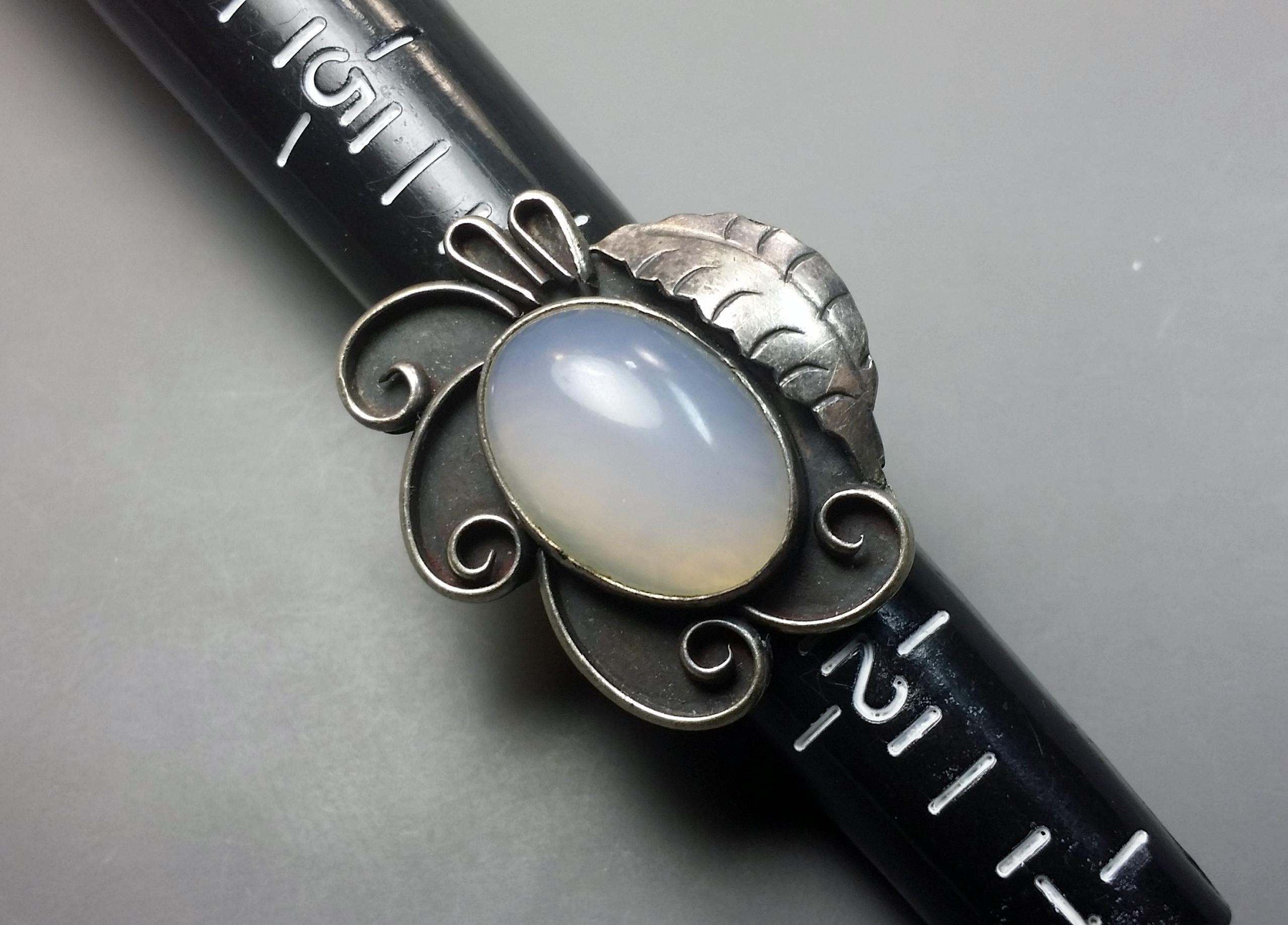 Old Sterling Silver Ring with Massive Opal Cabochon Center Stone