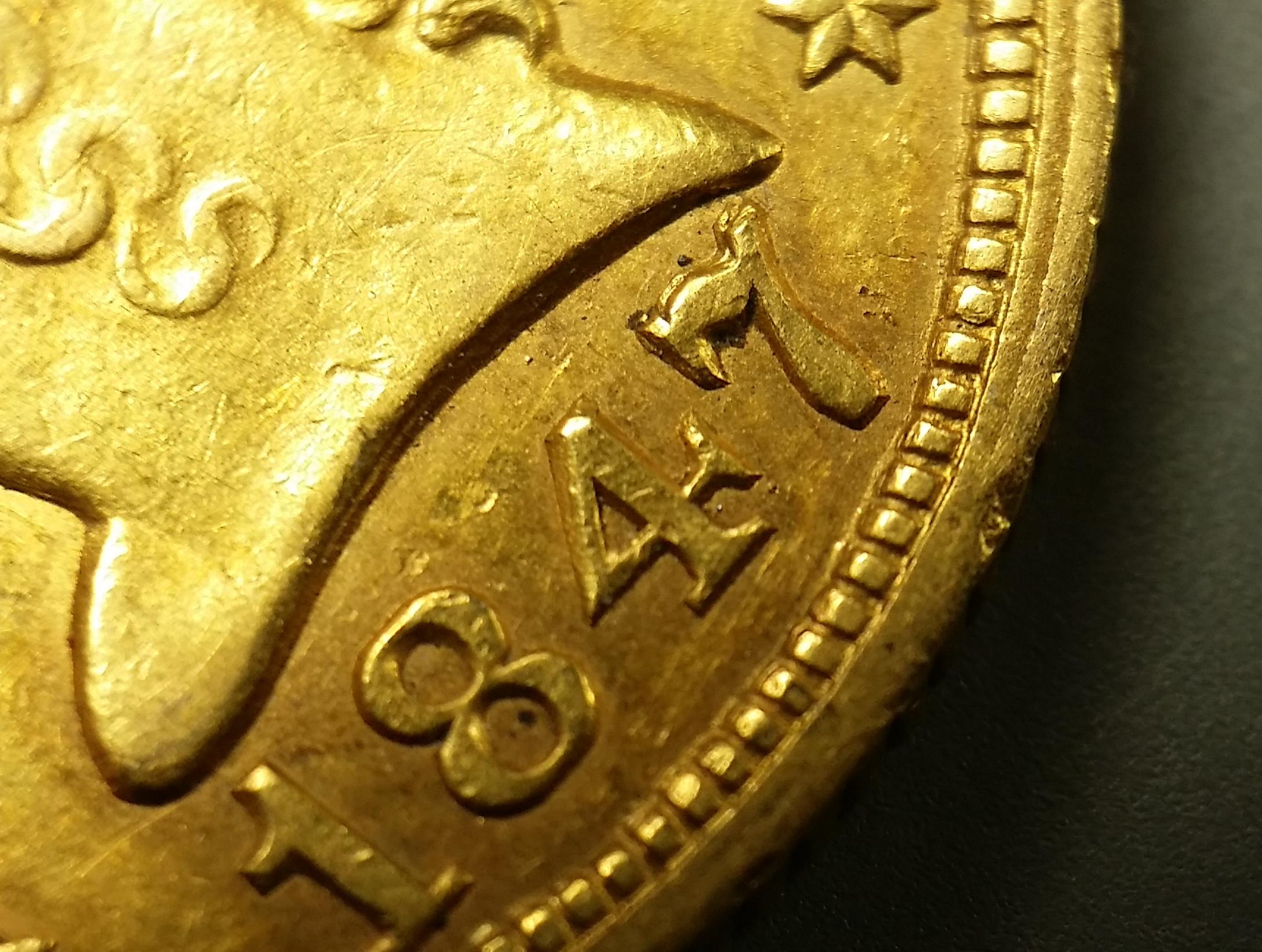 1847/47 "RPD" $5 GOLD Lib