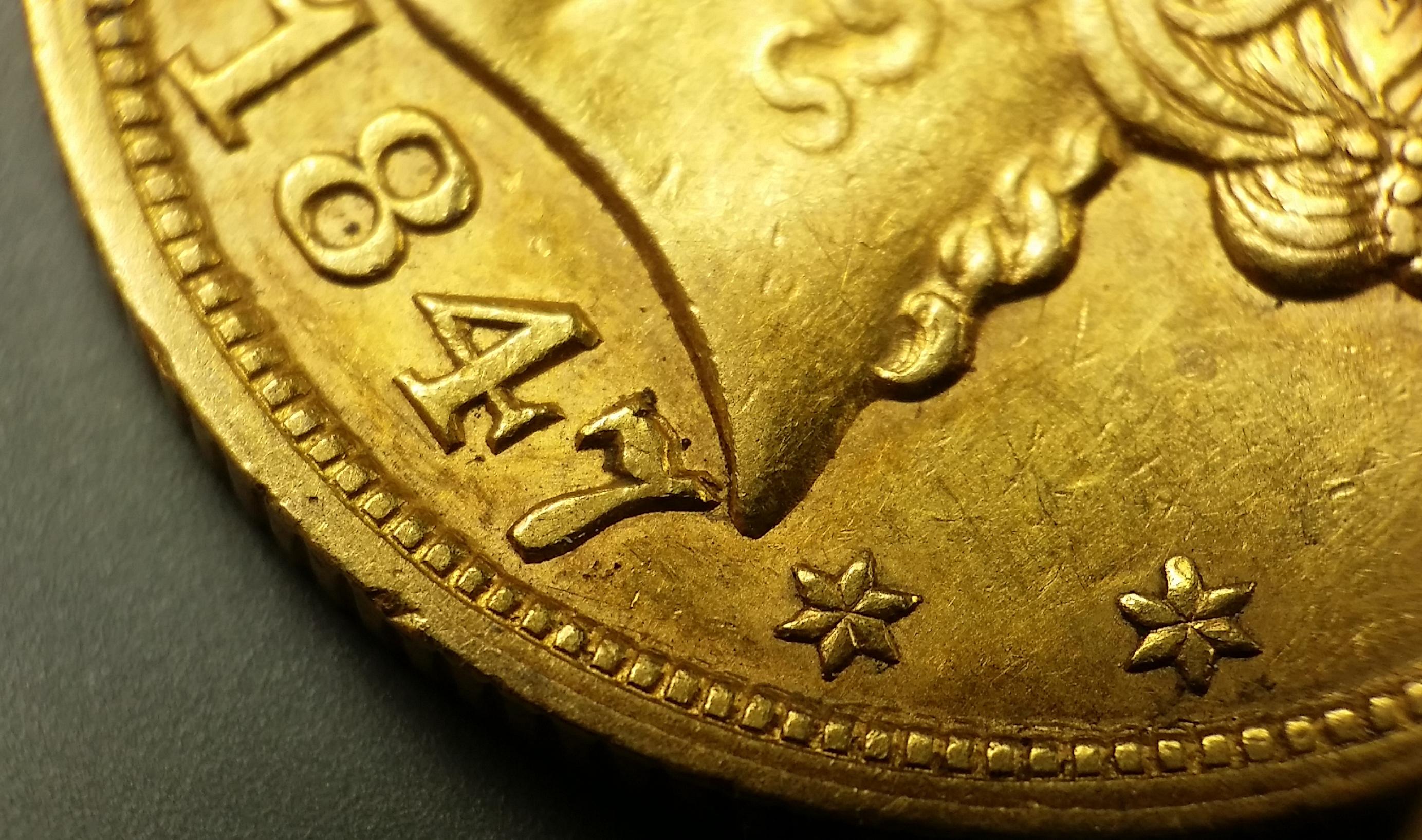 1847/47 "RPD" $5 GOLD Lib