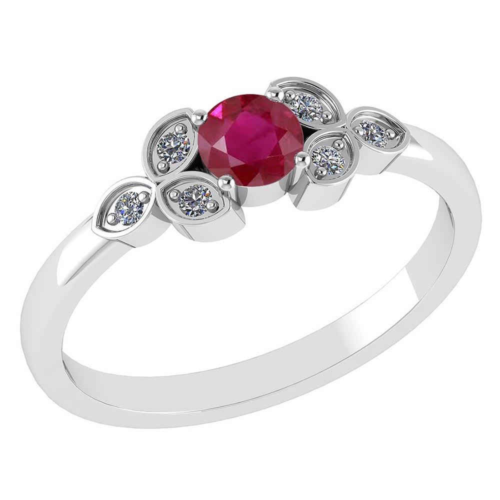 Certified .39 CTW Genuine Ruby. And Diamond (G-H/SI1-SI2) 14K White Gold Ring