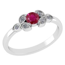 Certified .39 CTW Genuine Ruby. And Diamond (G-H/SI1-SI2) 14K White Gold Ring