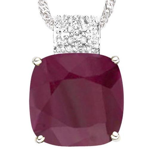 8.3 CTW RUBY & GENUINE DIAMOND (8 PCS) 10KT SOLID WHITE GOLD PENDANT