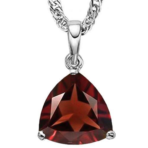 0.8 CTW GARNET 10K SOLID WHITE GOLD TRILLION SHAPE PENDANT