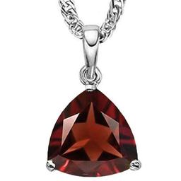 0.8 CTW GARNET 10K SOLID WHITE GOLD TRILLION SHAPE PENDANT