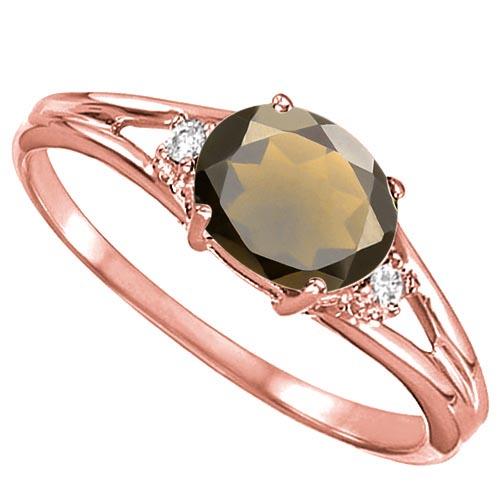 0.43 CARAT SMOKEY QUARTZ & 0.02 CTW DIAMOND 10KT SOLID RED GOLD RING