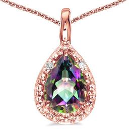 0.4 CARAT RAINBOW MYSTICS QUARTZ & 0.01 CTW DIAMOND 14KT SOLID RED GOLD PENDANT