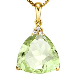 0.57 CTW GREEN AMETHYST 10K SOLID YELLOW GOLD TRILLION SHAPE PENDANT WITH ANCENT DIAMONDS