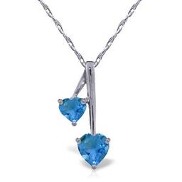 1.4 CTW 14K Solid White Gold Hearts Necklace Natural Blue Topaz