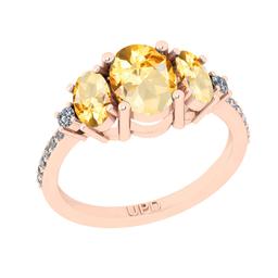 2.40 Ctw I2/I3 Citrine And Diamond 10K Rose Gold three Stone Ring