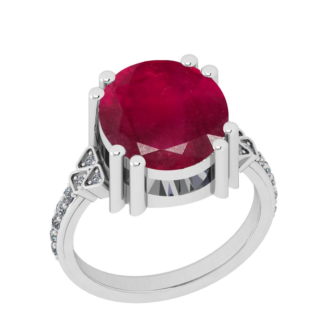 6.25 CtwSI2/I1 Ruby And Diamond 14K White Gold Vintage Style Ring
