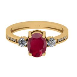 1.25 Ctw VS/SI1 Ruby And Diamond 14K Yellow Gold Ring ALL DIAMOND ARE LAB GROWN