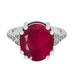 6.25 CtwSI2/I1 Ruby And Diamond 14K White Gold Vintage Style Ring