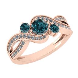 1.00 Ctw I2/I3 Treated fancy blue And White Diamond 14K Rose Gold three Stone Ring