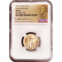 Certified American $10 Gold Eagle 2017 MS70 NGC St. Gauden Label