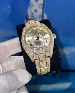 Custom Rolex 18k Gold Full Diamond Skydweller (G-H, VS1-VS2) Comes with Box & Appraisal