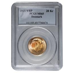 Denmark 20 Kroner Gold 1915 MS65 PCGS