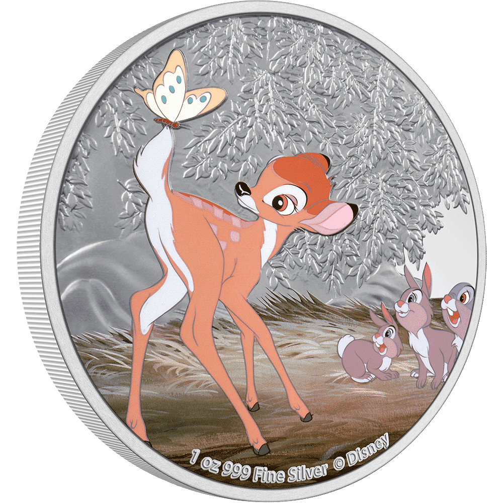 Disney Bambi 80th Anniversary - Bambi and Butterfly 1oz Silver Coin