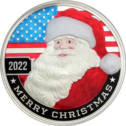 2022 Patriotic Santa Claus Merry Christmas 1oz Silver Round Enameled (XE-7)