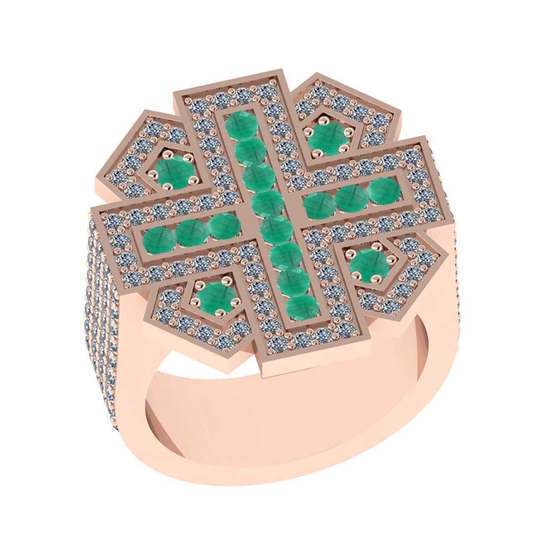2.03 Ctw VS/SI1 Emerald and Diamond 14K Rose Gold Vintage Style Ring (ALL DIAMOND ARE LAB GROWN DIAM