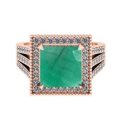 3.56 Ctw VS/SI1 Emerald and Diamond 14K Rose Gold Vintage Style Ring (ALL DIAMOND ARE LAB GROWN DIAM