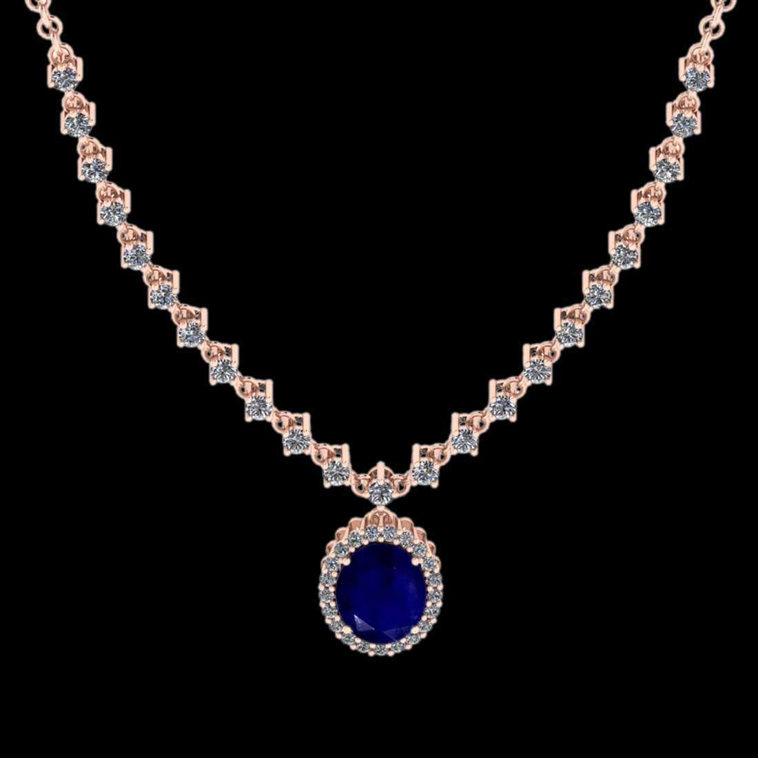8.03 Ctw VS/SI1 Blue sapphire and Diamond 14K Rose Gold Necklace (ALL DIAMOND ARE LAB GROWN )