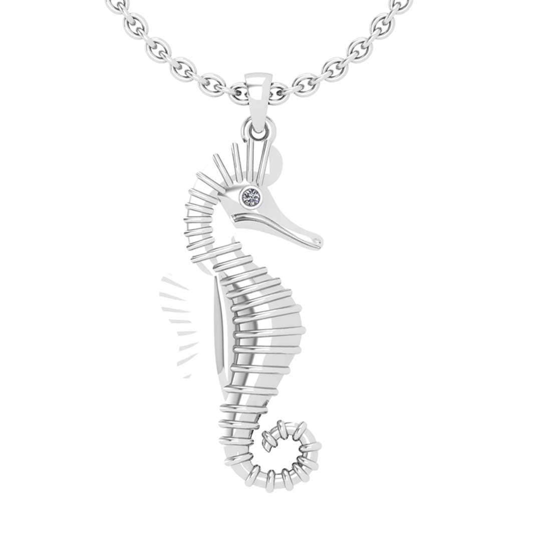 0.02 Ctw VS/SI1 Diamond 14K White Gold Seahorse Necklace (ALL LAB GROWN ARE DIAMOND)