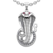 0.90 Ctw VS/SI1 Ruby And Diamond 14K White Gold Snake Pendant Necklace ALL DIAMOND ARE LAB GROWN