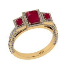 3.06 Ctw VS/SI1 Ruby and Diamond 14K Yellow Gold Engagement Halo Ring(ALL DIAMOND ARE LAB GROWN)