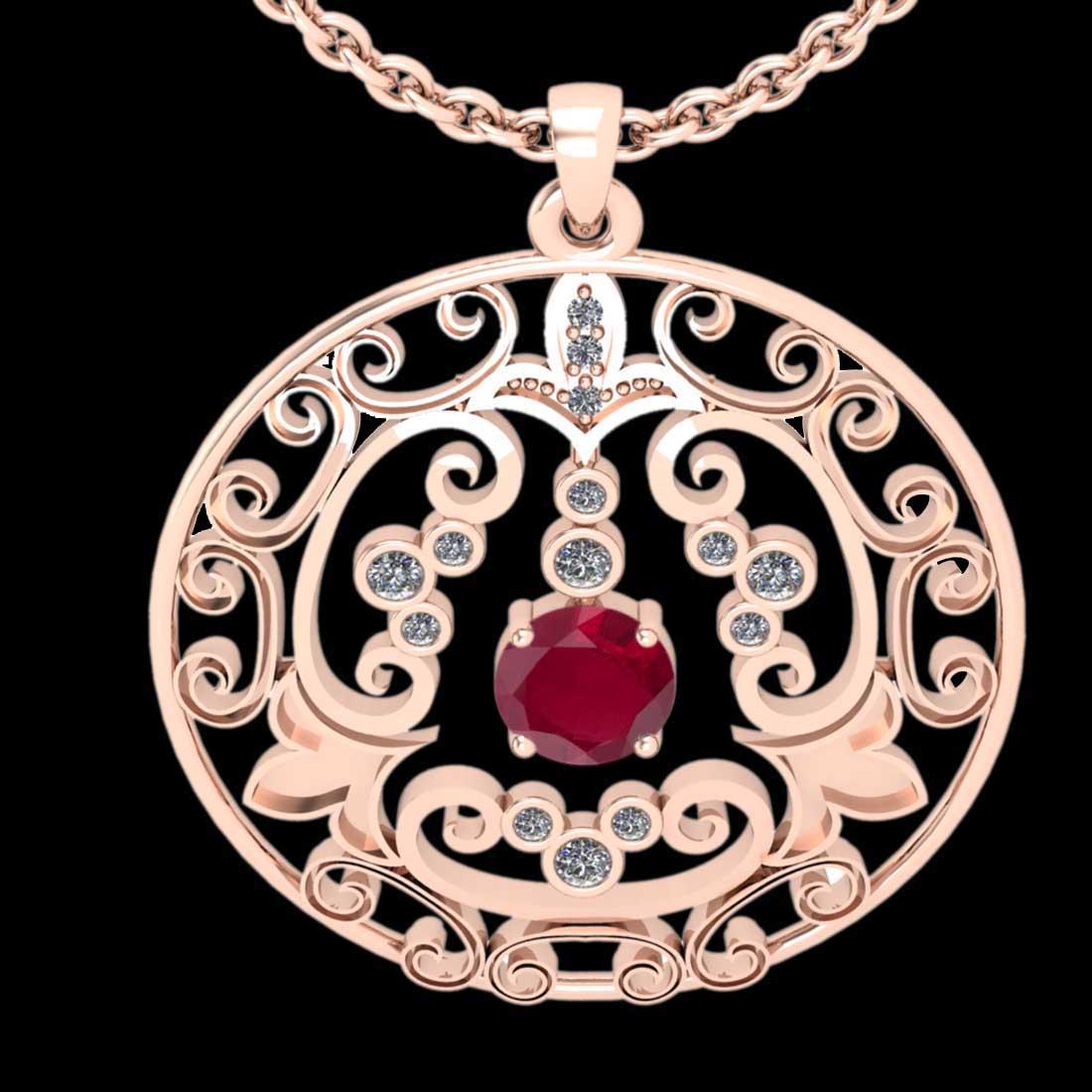 0.60 Ctw VS/SI1 Ruby and Diamond 14K Rose Gold necklace (ALL DIAMOND ARE LAB GROWN )