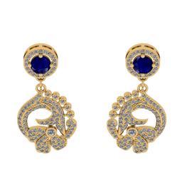 2.05 Ctw VS/SI1 Blue Sapphire And Diamond 14K Yellow Gold Dangling Earrings DIAMOND ARE LAB GROWN DI