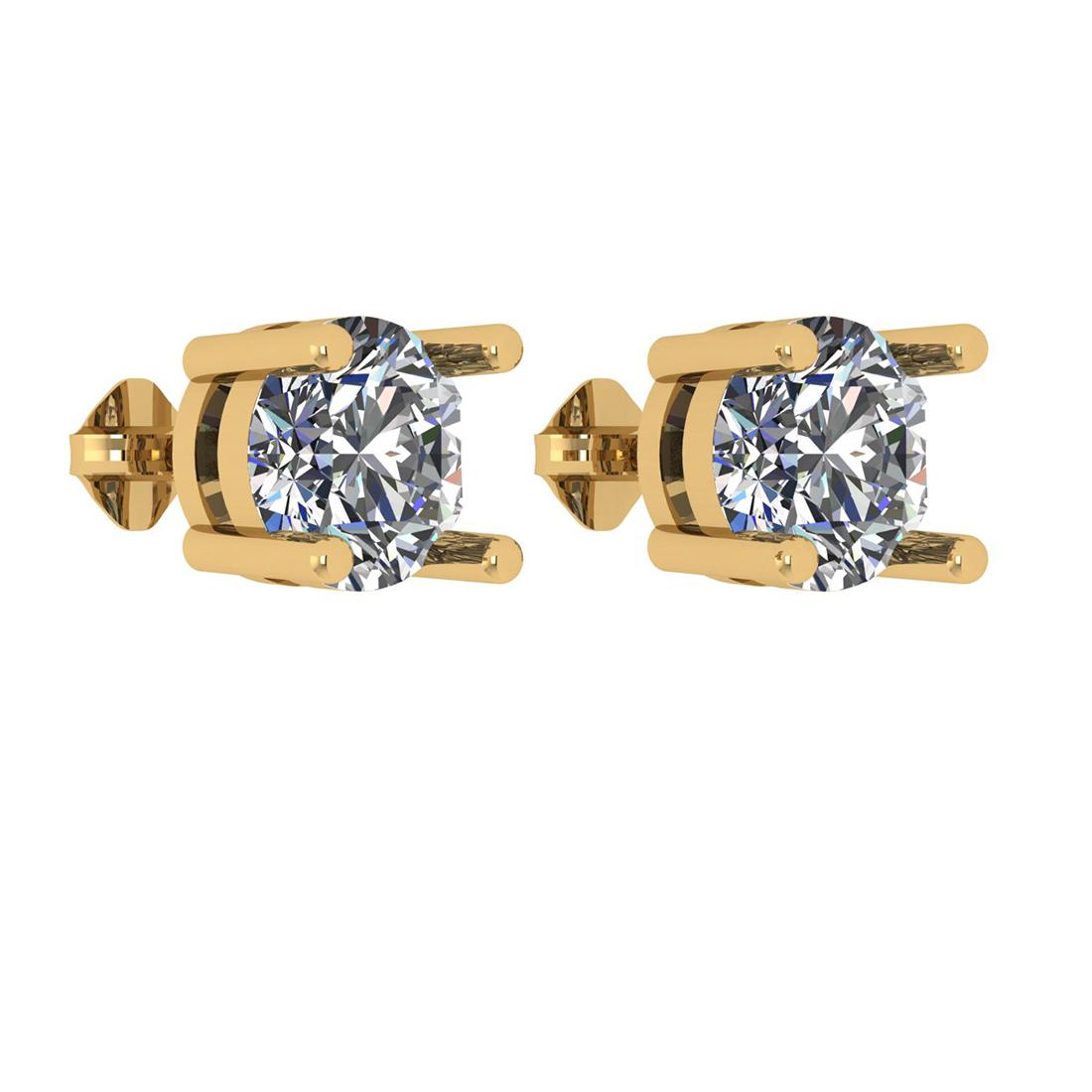 CERTIFIED 2.01 CTW ROUND E/VS1 DIAMOND (LAB GROWN Certified DIAMOND SOLITAIRE EARRINGS ) IN 14K YELL