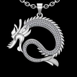 1.32 Ctw VS/SI1 Diamond Prong Set 10K White Gold Dragon Necklace (ALL DIAMOND ARE LAB GROWN )