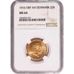 Denmark 20 Kroner Gold 1916 MS64 NGC