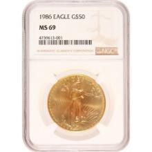 Certified American $50 Gold Eagle 1986 MS69 NGC