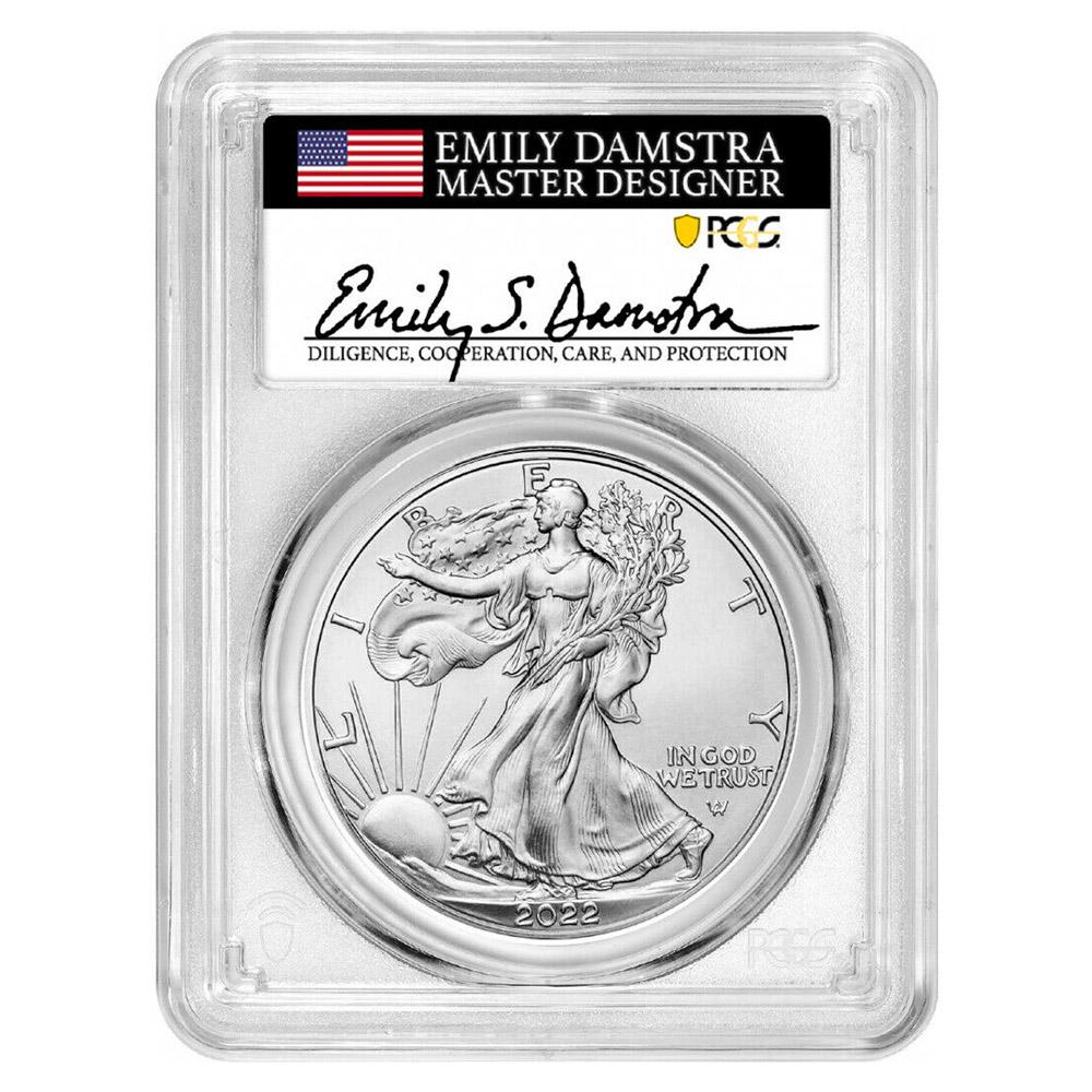 Certified Uncirculated Silver Eagle 2022 MS70 FS Emily Damstra Signed