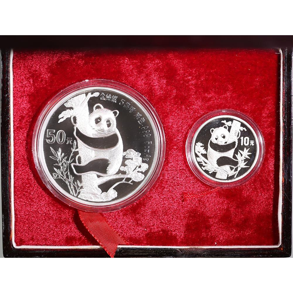 China 2 Pc. Silver Panda Set 1987 w/ box