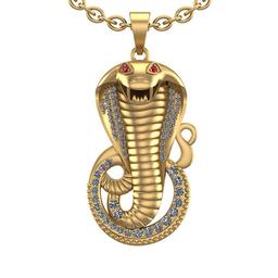 0.90 Ctw VS/SI1 Ruby And Diamond 14K Yellow Gold Snake Pendant Necklace ALL DIAMOND ARE LAB GROWN