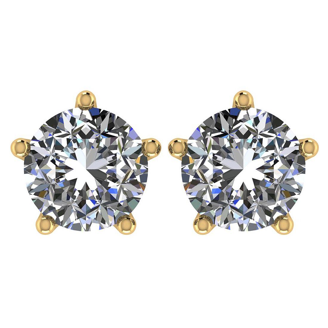 CERTIFIED 1.71 CTW ROUND G/SI2 DIAMOND (LAB GROWN Certified DIAMOND SOLITAIRE EARRINGS ) IN 14K YELL