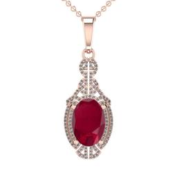 5.45 Ctw VS/SI1 Ruby And Diamond 14K Rose Gold Vintage Style NecklaceALL DIAMOND ARE LAB GROWN