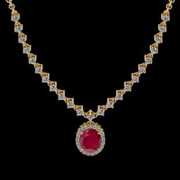 8.03 Ctw VS/SI1 Ruby and Diamond 14K Yellow Gold Necklace (ALL DIAMOND ARE LAB GROWN )