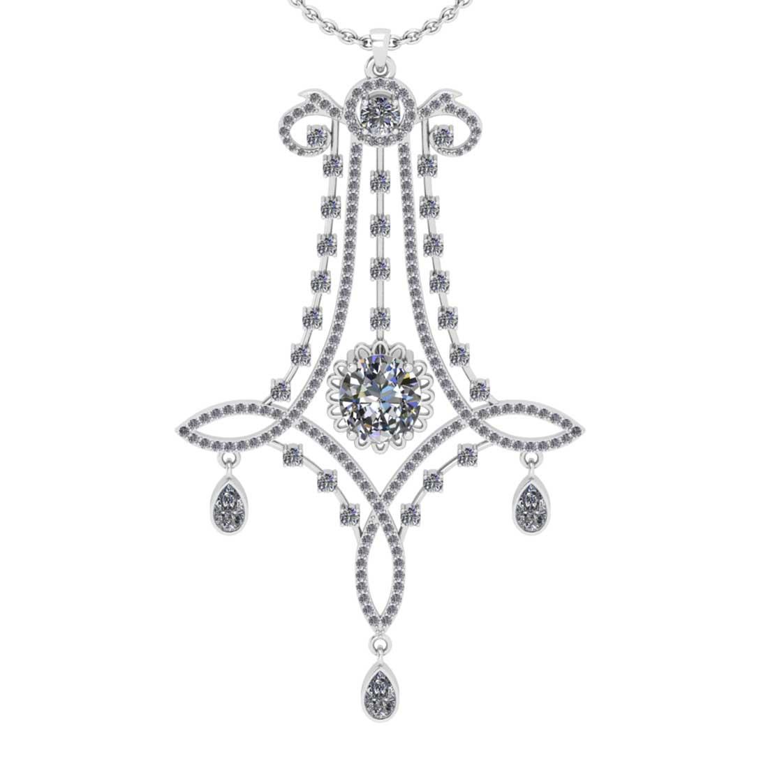 4.68 Ctw VS/SI1 Diamond 14K White Gold Vintage Style Necklace ALL Diamond ARE LAB GROWN Diamond