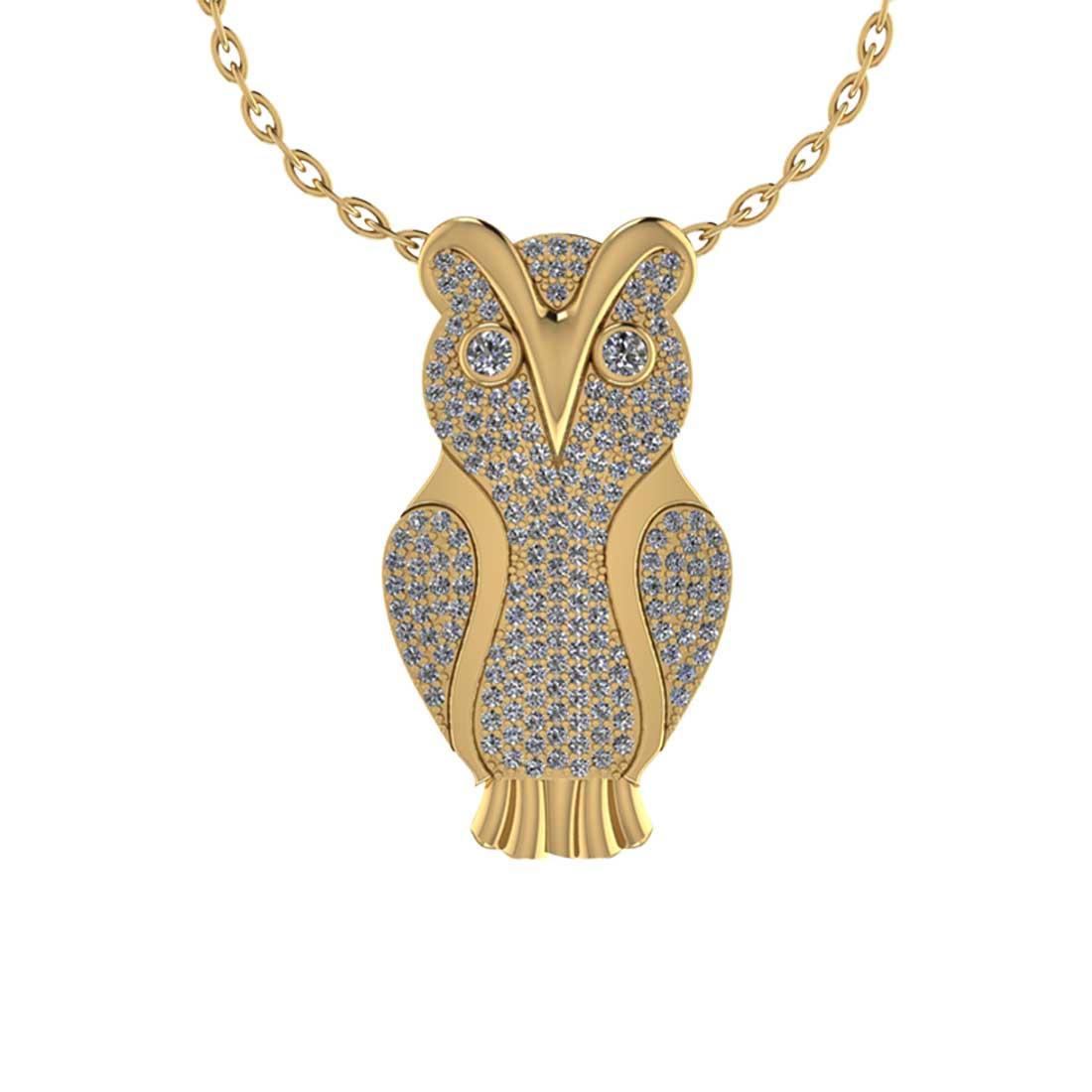 2.76 Ctw VS/SI1 Diamond 14K Yellow Gold lucky owl Necklace (ALL LAB GROWN ARE DIAMOND)