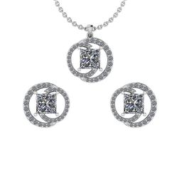 1.85 ctw VS/SI1 Diamond 14K White Gold EarRing+Pendant Set ALL DIAMOND LAB GROWN