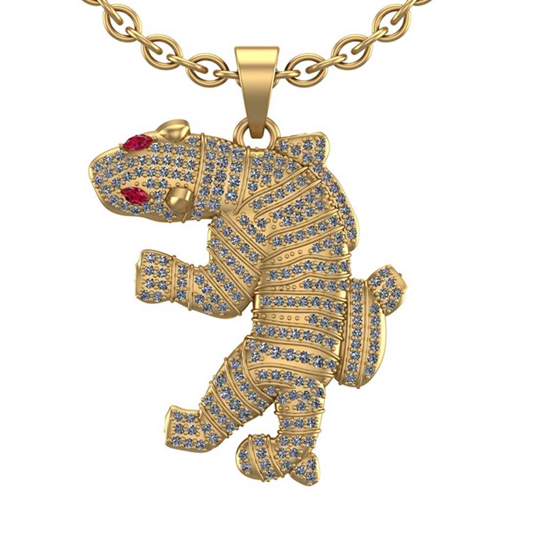 1.45 Ctw VS/SI1 Ruby And Diamond 14K Yellow Gold Dragon Pendant Necklace ALL DIAMOND ARE LAB GROWN