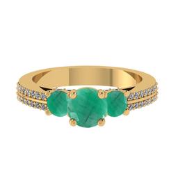 1.86 Ctw VS/SI1 Emerald and Diamond 14K Yellow Gold Vintage Style Ring (ALL DIAMOND ARE LAB GROWN DI