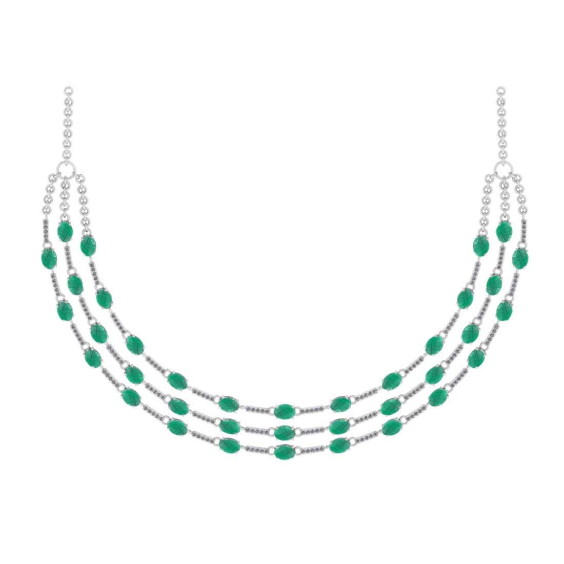 19.95 Ctw VS/SI1 Emerald and Diamond 14K White Gold Necklace ( ALL DIAMOND LAB GROWN )