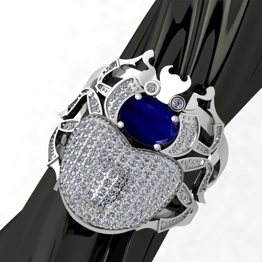 2.17 CtwVS/SI1 Blue Sapphire and Diamond14K White Gold Vintage style Beetle Ring (ALL DIAMOND ARE LA