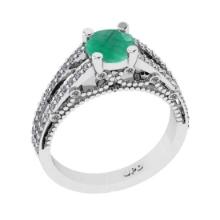 1.61 Ctw VS/SI1 Emerald and Diamond 14K White Gold Engagement Halo Ring(ALL DIAMOND ARE LAB GROWN)