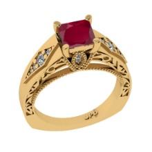 1.26 Ctw VS/SI1 Ruby and Diamond 14K Yellow Gold Engagement Halo Ring(ALL DIAMOND ARE LAB GROWN)
